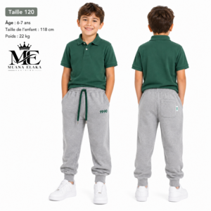 photo-output 28 Pantalon jogging enfant fourré léger – Gris & Vert